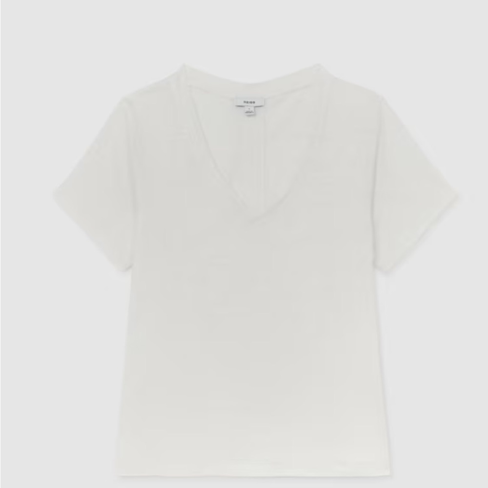 Reiss White Short Sleeve V-Neck Tee